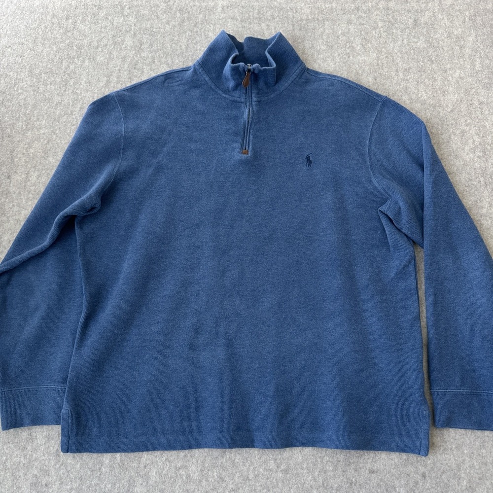 Polo Ralph Lauren Quarter Zip Sweater Mens Large Blue Knit Cotton Pony Pullover